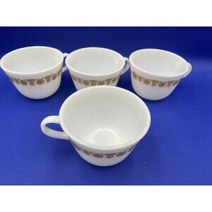 Pyrex Butterfly Gold Milk Glass Coffee Mugs Lot of 4 Vintage